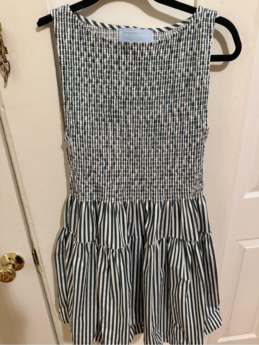 Hill House Green and White Striped Smocked Mini Dress Size S - Picture 5 of 6